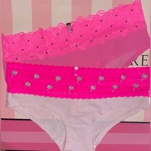 2 Victoria’s Secret Pink Panties bundle pink cotton panties lace hipster bling